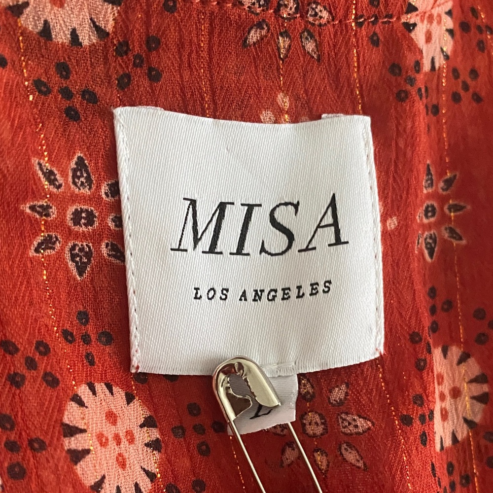 Misa Los Angeles Rust Red Floral Ruffle Wrap Dress - Picture 2 of 2